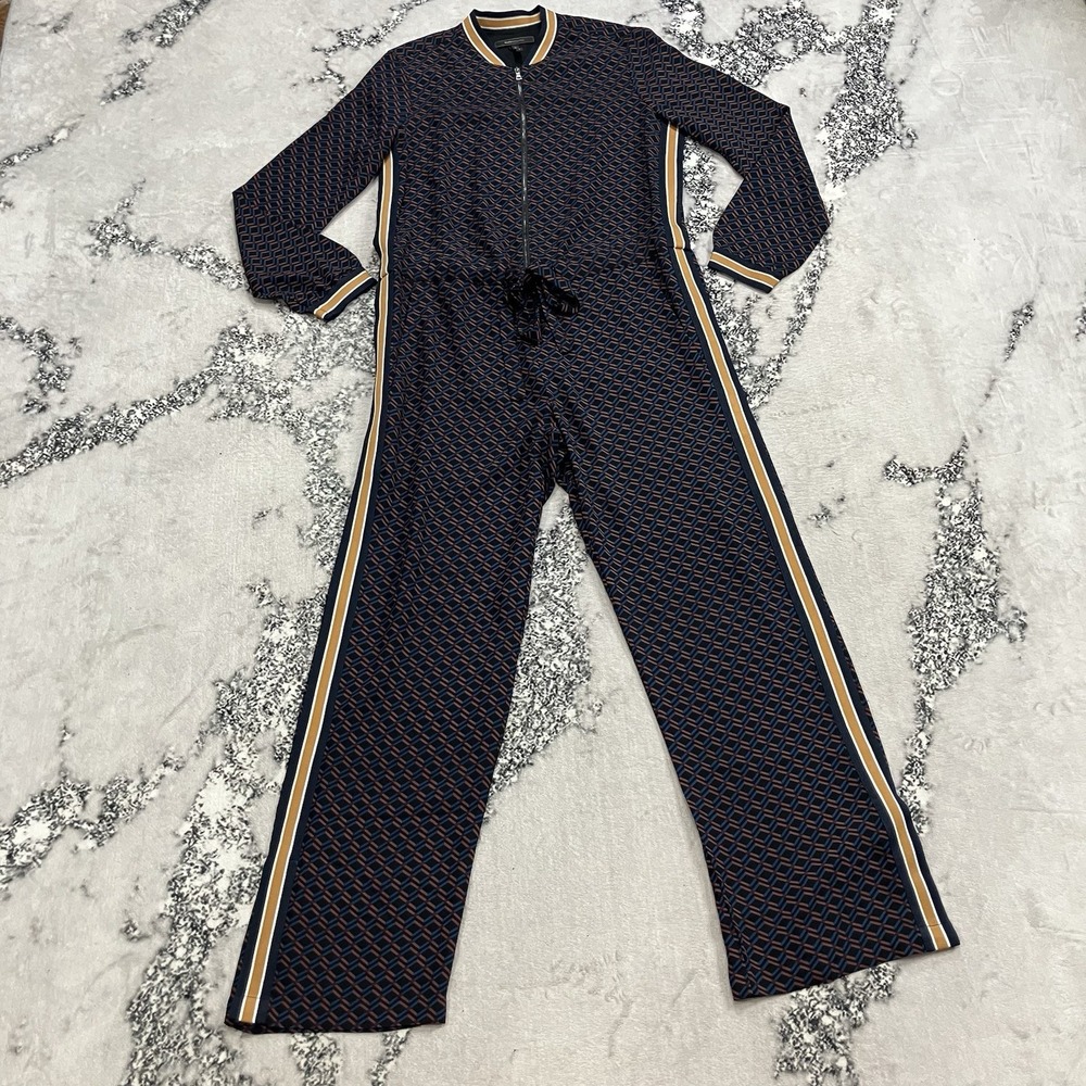 BCBGMAXAZRIA Anson Jumpsuit Size Small Geometric Print Wide Leg Zip Front